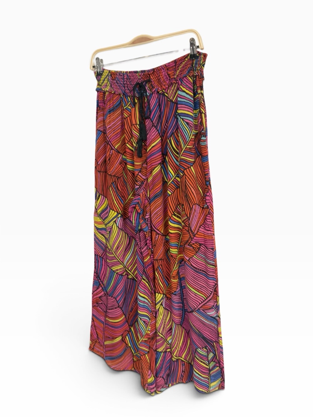 For The Republic Wide Leg Pants Large Neon Leaf Print Palazzo Drawstring Boho - Picture 2 of 6